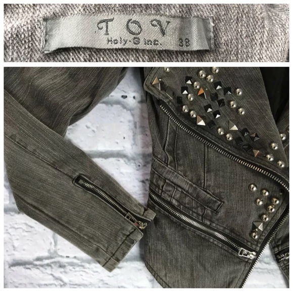 TOV Holy-G 38 Studded Moto Jacket Jean Snap Cotton - Picture 3 of 8